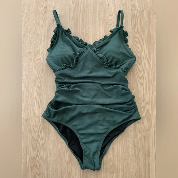 PinkBlush ribbed ruffle trim one piece swimsuit nwot - Picture 5 of 5